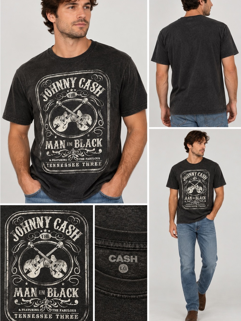 Johnny Cash 'Man in Black' Short Sleeve Tee - Black Vintage Wash
